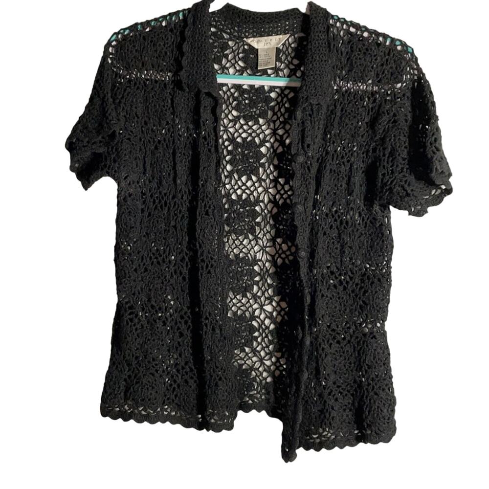 Like New Cropped Black Crochet Lace Jacket